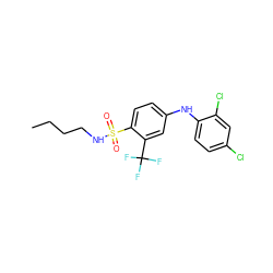 CCCCNS(=O)(=O)c1ccc(Nc2ccc(Cl)cc2Cl)cc1C(F)(F)F ZINC000144286276