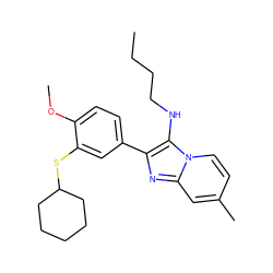 CCCCNc1c(-c2ccc(OC)c(SC3CCCCC3)c2)nc2cc(C)ccn12 ZINC000036382308