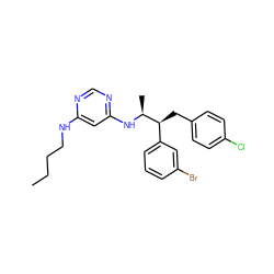 CCCCNc1cc(N[C@@H](C)[C@@H](Cc2ccc(Cl)cc2)c2cccc(Br)c2)ncn1 ZINC000043064993