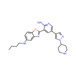 CCCCNc1ccc2oc(-c3cc(-c4cnn(C5CCNCC5)c4)cnc3N)nc2c1 ZINC000103247682