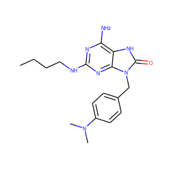 CCCCNc1nc(N)c2[nH]c(=O)n(Cc3ccc(N(C)C)cc3)c2n1 ZINC000095594143