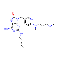 CCCCNc1nc(N)c2[nH]c(=O)n(Cc3ccc(N(C)CCCN(C)C)nc3)c2n1 ZINC000095594794