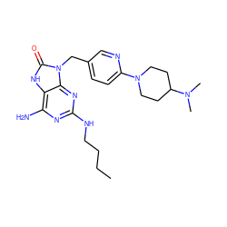 CCCCNc1nc(N)c2[nH]c(=O)n(Cc3ccc(N4CCC(N(C)C)CC4)nc3)c2n1 ZINC000095594381
