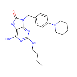 CCCCNc1nc(N)c2[nH]c(=O)n(Cc3ccc(N4CCCCC4)cc3)c2n1 ZINC000095597360
