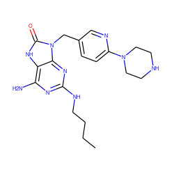 CCCCNc1nc(N)c2[nH]c(=O)n(Cc3ccc(N4CCNCC4)nc3)c2n1 ZINC000095594414