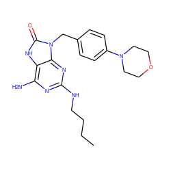 CCCCNc1nc(N)c2[nH]c(=O)n(Cc3ccc(N4CCOCC4)cc3)c2n1 ZINC000095594292