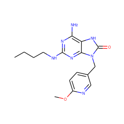 CCCCNc1nc(N)c2[nH]c(=O)n(Cc3ccc(OC)nc3)c2n1 ZINC000001553702