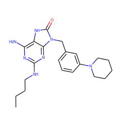 CCCCNc1nc(N)c2[nH]c(=O)n(Cc3cccc(N4CCCCC4)c3)c2n1 ZINC000095595854