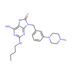 CCCCNc1nc(N)c2[nH]c(=O)n(Cc3cccc(N4CCN(C)CC4)c3)c2n1 ZINC000095596053