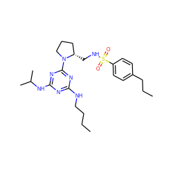 CCCCNc1nc(NC(C)C)nc(N2CCC[C@@H]2CNS(=O)(=O)c2ccc(CCC)cc2)n1 ZINC000095554714