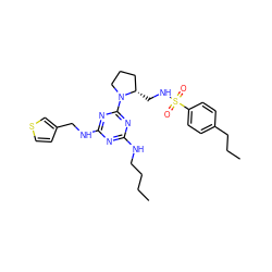 CCCCNc1nc(NCc2ccsc2)nc(N2CCC[C@@H]2CNS(=O)(=O)c2ccc(CCC)cc2)n1 ZINC000095552503