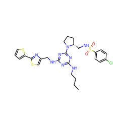 CCCCNc1nc(NCc2csc(-c3cccs3)n2)nc(N2CCC[C@@H]2CNS(=O)(=O)c2ccc(Cl)cc2)n1 ZINC000095552410