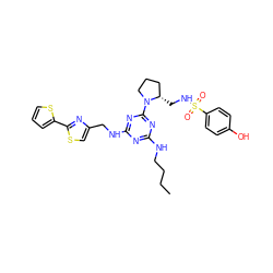 CCCCNc1nc(NCc2csc(-c3cccs3)n2)nc(N2CCC[C@@H]2CNS(=O)(=O)c2ccc(O)cc2)n1 ZINC000095556756