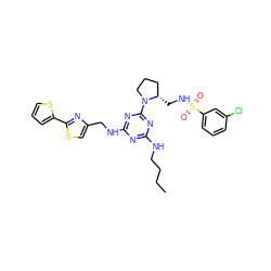 CCCCNc1nc(NCc2csc(-c3cccs3)n2)nc(N2CCC[C@@H]2CNS(=O)(=O)c2cccc(Cl)c2)n1 ZINC000095552505