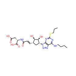 CCCCNc1nc(SCCC)nc2c1nnn2[C@@H]1C[C@H](/C=C/C(=O)N[C@@H](CC(=O)O)C(=O)O)[C@@H](O)[C@H]1O ZINC000028957388