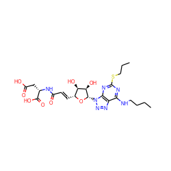 CCCCNc1nc(SCCC)nc2c1nnn2[C@@H]1O[C@H](/C=C/C(=O)N[C@@H](CC(=O)O)C(=O)O)[C@@H](O)[C@H]1O ZINC000003985781