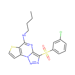 CCCCNc1nc2c(S(=O)(=O)c3cccc(Cl)c3)nnn2c2ccsc12 ZINC000020922291