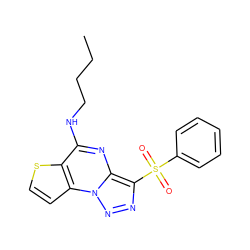 CCCCNc1nc2c(S(=O)(=O)c3ccccc3)nnn2c2ccsc12 ZINC000004316455