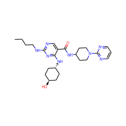 CCCCNc1ncc(C(=O)NC2CCN(c3ncccn3)CC2)c(N[C@H]2CC[C@H](O)CC2)n1 ZINC000261090482