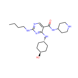 CCCCNc1ncc(C(=O)NC2CCNCC2)c(N[C@H]2CC[C@H](O)CC2)n1 ZINC000261192712