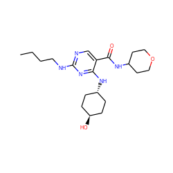 CCCCNc1ncc(C(=O)NC2CCOCC2)c(N[C@H]2CC[C@H](O)CC2)n1 ZINC000261087646