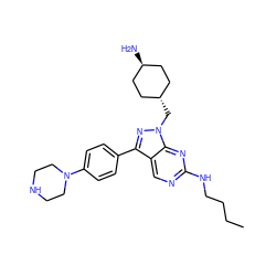 CCCCNc1ncc2c(-c3ccc(N4CCNCC4)cc3)nn(C[C@H]3CC[C@H](N)CC3)c2n1 ZINC000261129176