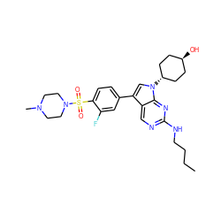 CCCCNc1ncc2c(-c3ccc(S(=O)(=O)N4CCN(C)CC4)c(F)c3)cn([C@H]3CC[C@H](O)CC3)c2n1 ZINC000299826447