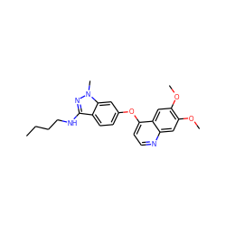 CCCCNc1nn(C)c2cc(Oc3ccnc4cc(OC)c(OC)cc34)ccc12 ZINC000040845402