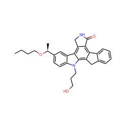 CCCCO[C@@H](C)c1ccc2c(c1)c1c3c(c4c(c1n2CCCO)Cc1ccccc1-4)C(=O)NC3 ZINC000013530141