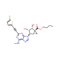 CCCCOC(=O)[C@@]12C[C@@H]1[C@@H](n1cnc3c(NC)nc(C#Cc4ccc(Cl)s4)nc31)[C@H](O)[C@@H]2O ZINC001772588581