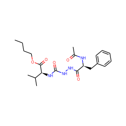 CCCCOC(=O)[C@@H](NC(=O)NNC(=O)[C@H](Cc1ccccc1)NC(C)=O)C(C)C ZINC000013491220