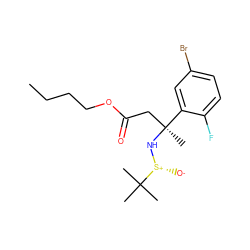 CCCCOC(=O)C[C@](C)(N[S@+]([O-])C(C)(C)C)c1cc(Br)ccc1F ZINC001772612772