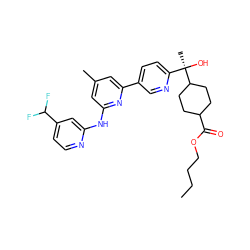 CCCCOC(=O)C1CCC([C@](C)(O)c2ccc(-c3cc(C)cc(Nc4cc(C(F)F)ccn4)n3)cn2)CC1 ZINC000205913952