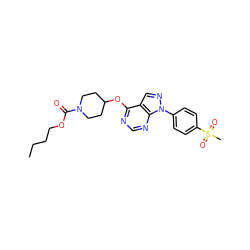 CCCCOC(=O)N1CCC(Oc2ncnc3c2cnn3-c2ccc(S(C)(=O)=O)cc2)CC1 ZINC000071318259