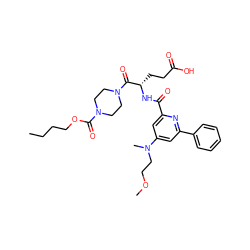 CCCCOC(=O)N1CCN(C(=O)[C@H](CCC(=O)O)NC(=O)c2cc(N(C)CCOC)cc(-c3ccccc3)n2)CC1 ZINC000049763257