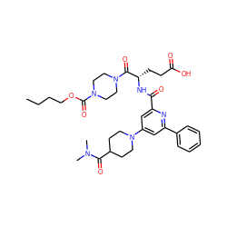 CCCCOC(=O)N1CCN(C(=O)[C@H](CCC(=O)O)NC(=O)c2cc(N3CCC(C(=O)N(C)C)CC3)cc(-c3ccccc3)n2)CC1 ZINC000049745658