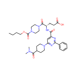 CCCCOC(=O)N1CCN(C(=O)[C@H](CCC(=O)O)NC(=O)c2cc(N3CCC(C(=O)N(C)C)CC3)nc(-c3ccccc3)n2)CC1 ZINC000049694435