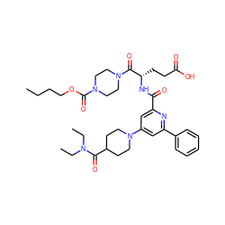 CCCCOC(=O)N1CCN(C(=O)[C@H](CCC(=O)O)NC(=O)c2cc(N3CCC(C(=O)N(CC)CC)CC3)cc(-c3ccccc3)n2)CC1 ZINC000049762969