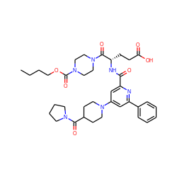 CCCCOC(=O)N1CCN(C(=O)[C@H](CCC(=O)O)NC(=O)c2cc(N3CCC(C(=O)N4CCCC4)CC3)cc(-c3ccccc3)n2)CC1 ZINC000049763032