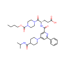 CCCCOC(=O)N1CCN(C(=O)[C@H](CCC(=O)O)NC(=O)c2cc(N3CCC(C(=O)NC(C)C)CC3)cc(-c3ccccc3)n2)CC1 ZINC000049763251