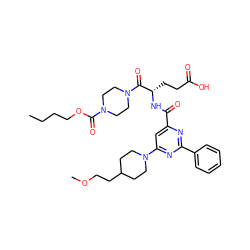 CCCCOC(=O)N1CCN(C(=O)[C@H](CCC(=O)O)NC(=O)c2cc(N3CCC(CCOC)CC3)nc(-c3ccccc3)n2)CC1 ZINC000049679654