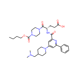 CCCCOC(=O)N1CCN(C(=O)[C@H](CCC(=O)O)NC(=O)c2cc(N3CCC(CN(C)C)CC3)cc(-c3ccccc3)n2)CC1 ZINC000049745573