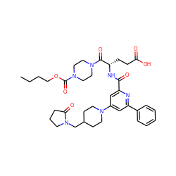 CCCCOC(=O)N1CCN(C(=O)[C@H](CCC(=O)O)NC(=O)c2cc(N3CCC(CN4CCCC4=O)CC3)cc(-c3ccccc3)n2)CC1 ZINC000049763247