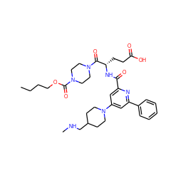 CCCCOC(=O)N1CCN(C(=O)[C@H](CCC(=O)O)NC(=O)c2cc(N3CCC(CNC)CC3)cc(-c3ccccc3)n2)CC1 ZINC000049746358