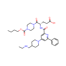 CCCCOC(=O)N1CCN(C(=O)[C@H](CCC(=O)O)NC(=O)c2cc(N3CCC(CNCC)CC3)cc(-c3ccccc3)n2)CC1 ZINC000049746439