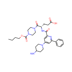 CCCCOC(=O)N1CCN(C(=O)[C@H](CCC(=O)O)NC(=O)c2cc(N3CCC(N)CC3)cc(-c3ccccc3)n2)CC1 ZINC000049746476