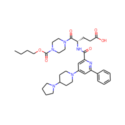 CCCCOC(=O)N1CCN(C(=O)[C@H](CCC(=O)O)NC(=O)c2cc(N3CCC(N4CCCC4)CC3)cc(-c3ccccc3)n2)CC1 ZINC000049746435