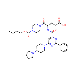 CCCCOC(=O)N1CCN(C(=O)[C@H](CCC(=O)O)NC(=O)c2cc(N3CCC(N4CCCC4)CC3)nc(-c3ccccc3)n2)CC1 ZINC000049679473