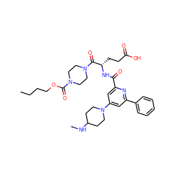 CCCCOC(=O)N1CCN(C(=O)[C@H](CCC(=O)O)NC(=O)c2cc(N3CCC(NC)CC3)cc(-c3ccccc3)n2)CC1 ZINC000049745885