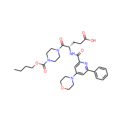 CCCCOC(=O)N1CCN(C(=O)[C@H](CCC(=O)O)NC(=O)c2cc(N3CCOCC3)cc(-c3ccccc3)n2)CC1 ZINC000049745605